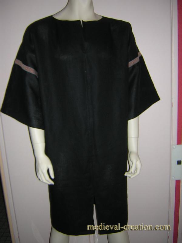 Black Linen Tunic Cotte XXL Lin noir et galon