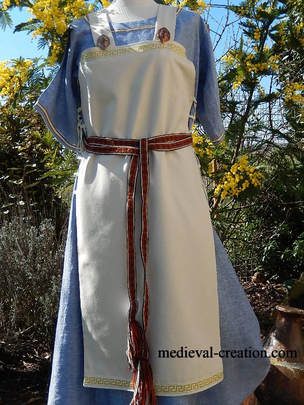 Costume Viking Normand Saxon Tablier Robe LIN
